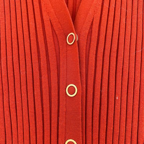 Dion Lee Gradient Ribbed Wool Snap Front Midi Dress Medium Rust Red Long Sleeve - Picture 8 of 10